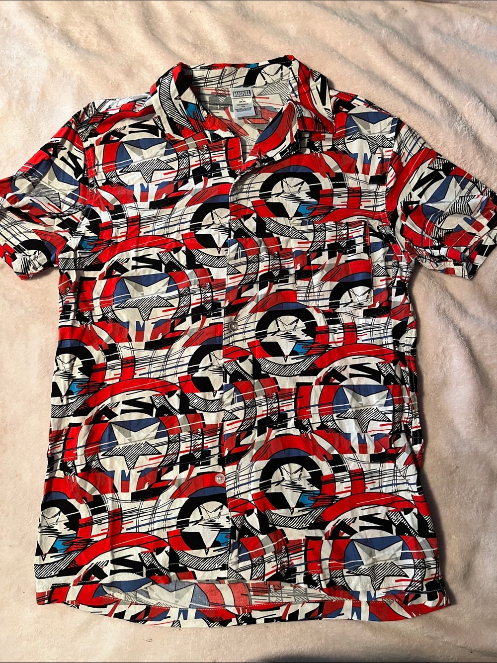 Marvel Men's Red, White & Blue Graphic Button-Down Shirt